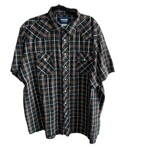 Wrangler Men's Black Plaid Western Short Sleeve Shirt Size 3X